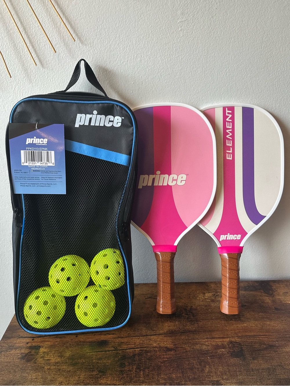 Prince Pickleball Paddle, Case & Balls Set Pink & Purple Retro Style Paddles NWT